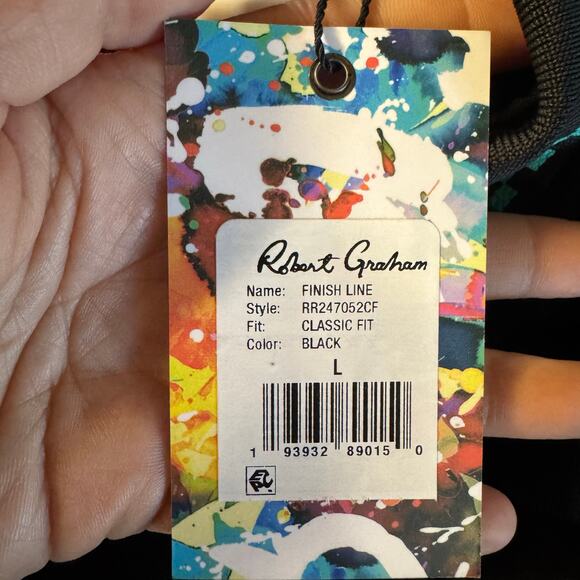 NWT Robert Graham Finish Line Classic Fit Men’s Golf Polo Shirt Black Size Large - Picture 8 of 8